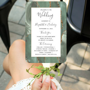 Sage Green Gold Agate Wedding Program Hand Fan