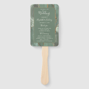 Sage Green Gold Agate Wedding Program Hand Fan