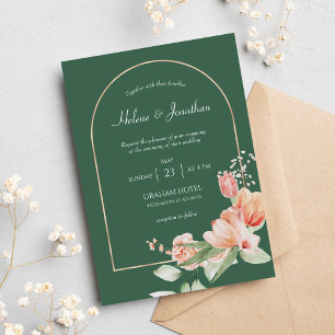 Sage Green Gold Arch Floral Elegant Boho Wedding Invitation