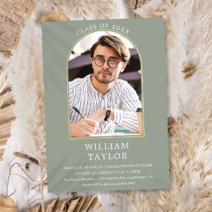 Sage Green Gold Arch Photo Graduation Party Invita Invitation