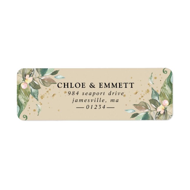 Sage Green Gold Botanical Floral Return Address (Front)