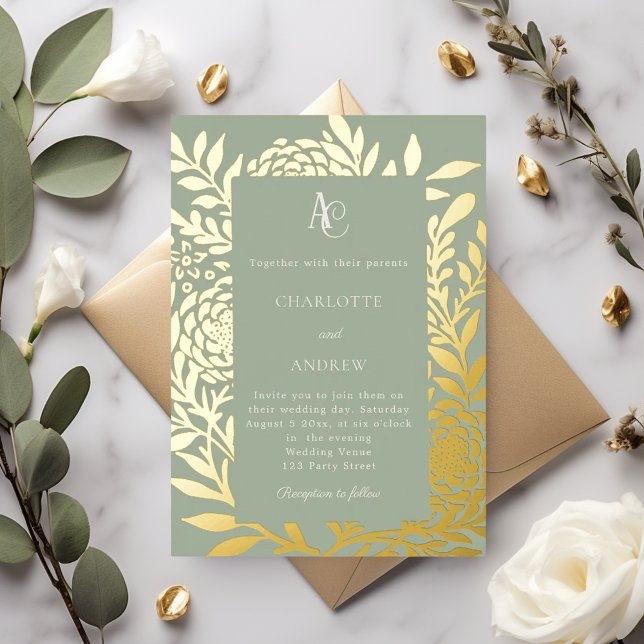 Sage green gold botanical monogram luxury wedding (Creator Uploaded)