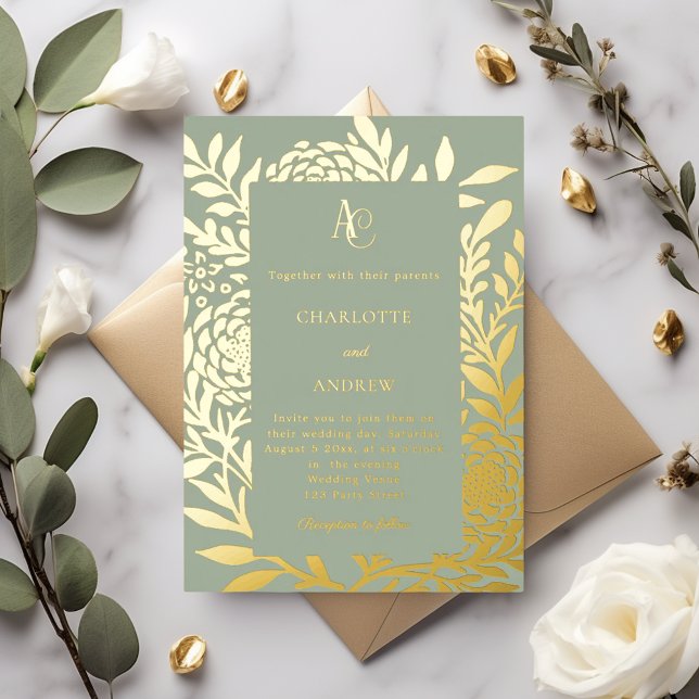 Sage green gold botanical monogram luxury wedding (Creator Uploaded)