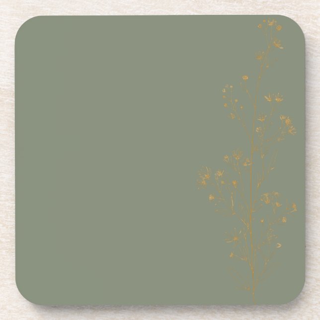 Sage Green Gold Botanical Wedding Coaster (Front)
