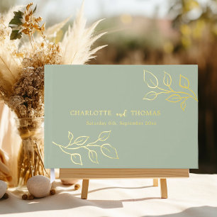 Sage green gold botanical wedding guest book
