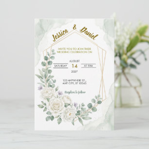 Sage Green Gold Botanical Wedding Invitation