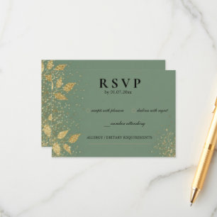 Sage Green Gold Botanical Wedding RSVP  Enclosure Card