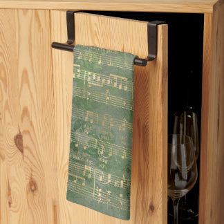 Sage Green Gold Christmas Music Tea Towel