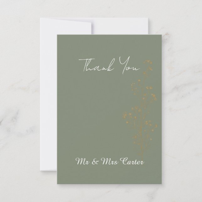 Sage Green Gold Confetti Wedding Thank You Card (Front)