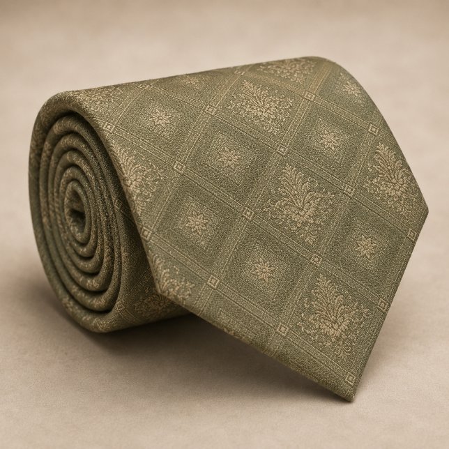 Sage Green Gold Diamond Damask Royal Tie (Creator Uploaded)