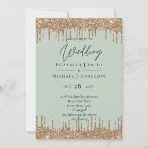 Sage Green Gold Dripping Glitter Wedding Script