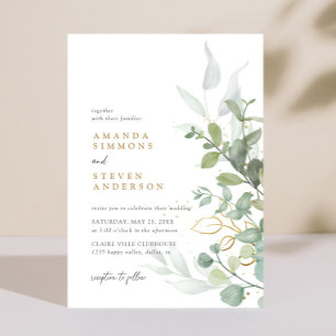 Sage Green Gold Eucalyptus Greenery Boho Wedding Invitation
