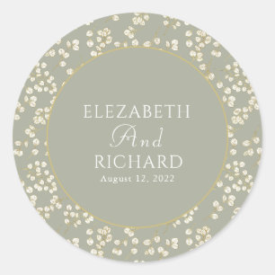 Sage Green Gold Eucalyptus Leaves Greenery  Classic Round Sticker