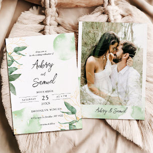 Sage Green Gold Eucalyptus Photo Wedding Invitation
