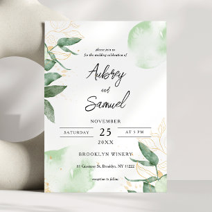 Sage Green Gold Eucalyptus Wedding Invitation