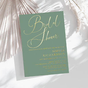Sage Green Gold Foil Calligraphy Bridal Shower 