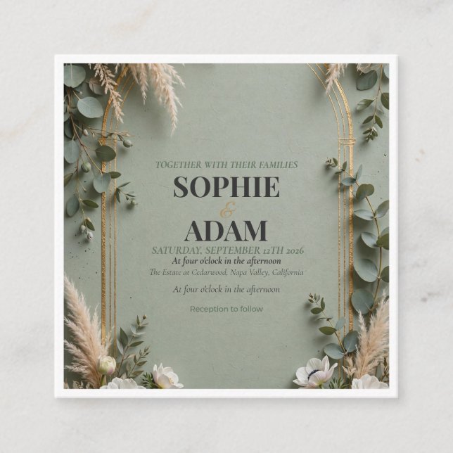 Sage Green Gold Foil Double Arch Wedding Enclosure Card (Front)