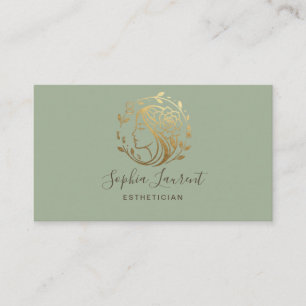Sage Green Gold Foil Esthetician Business Card