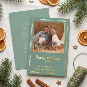 Sage Green Gold Foil Happy Holidays Family Photo