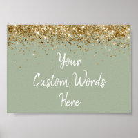 Sage Green Gold Glitter Birthday Party Anniversary
