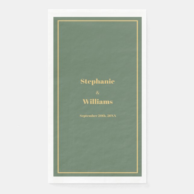 Sage Green Gold Golden Elegant Minimal Wedding Napkin (Front)
