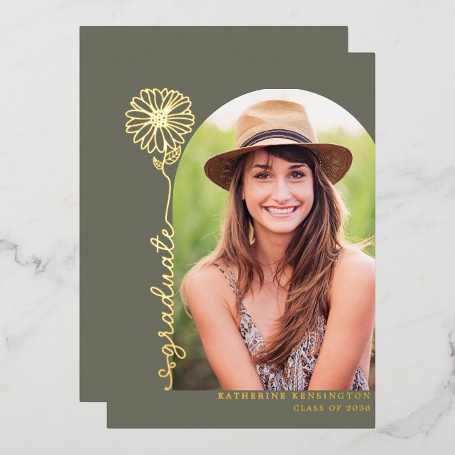 Sage Green Gold Handwritten Photo Graduation (Front/Back)