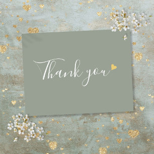 Sage Green Gold Heart Script Business Thank You Postcard
