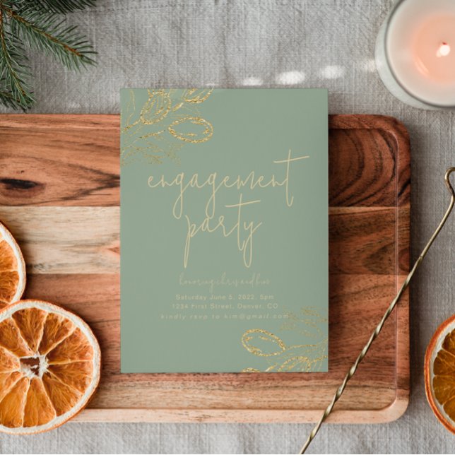 Sage Green & Gold Holiday Engagement Party Invite (Creator Uploaded)