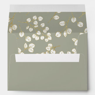 Sage Green Gold Leaves Greenery Wedding  Envelope