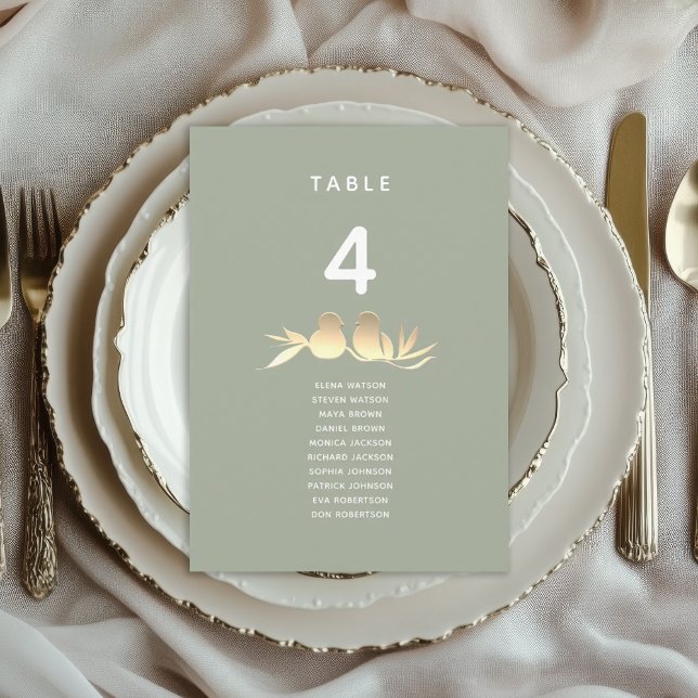 Sage Green Gold Love Birds Wedding Seating Chart (Creator Uploaded)