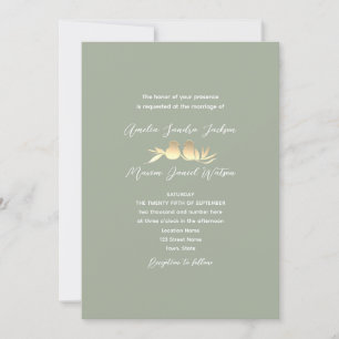 Sage Green Gold Lovebirds Wedding Invitation