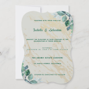 Sage Green Gold Marble Grand Estate Gardens Weddin Invitation