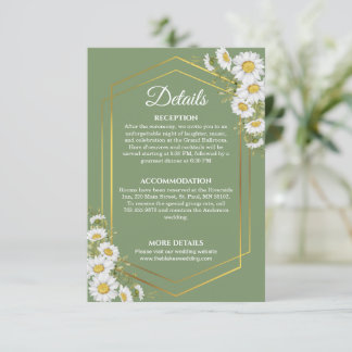 Sage Green Gold Minimalist Floral Wedding Details Enclosure Card