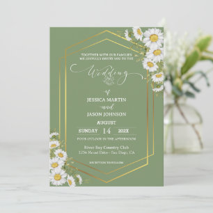 Sage Green Gold Minimalist Floral Wedding  Invitation