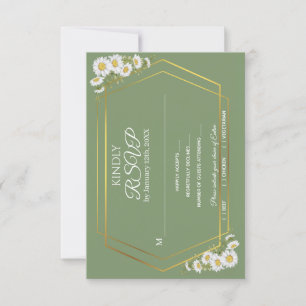 Sage Green Gold Minimalist Floral Wedding RSVP Card