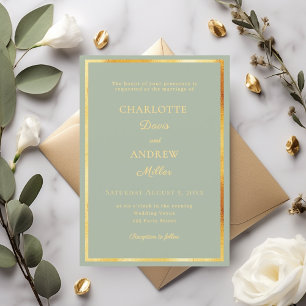 Sage green gold modern elegant minimalist wedding invitation