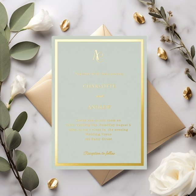 Sage green gold modern monogram luxury wedding (Creator Uploaded)