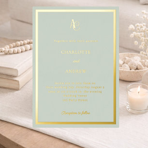 Sage green gold modern monogram luxury wedding