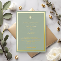 Sage green gold monogram luxury wedding