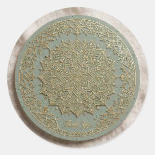 Sage Green Gold Mughal Mandala Thank You Sticker -