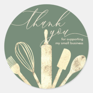Sage Green Gold Pastry chef bakery thank you Classic Round Sticker