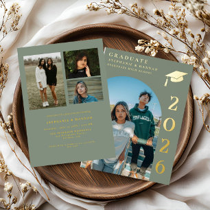 Sage Green & Gold Photo Twin Graduation 