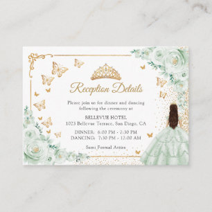 Sage Green Gold Quinceanera Reception Details Enclosure Card