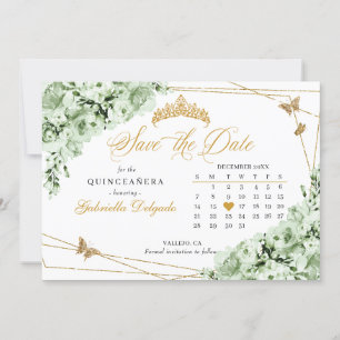 Sage Green & Gold Quinceañera Save The Date Invitation