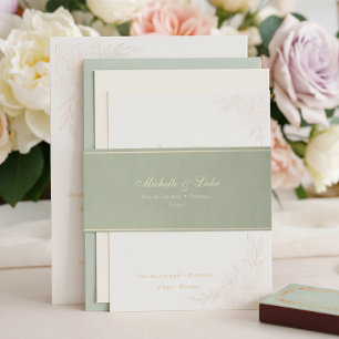 Sage Green Gold Velvet Wedding Invitation Belly Band