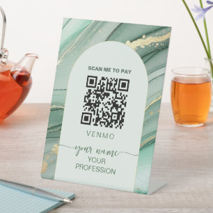 Sage green gold venmo Payment Qr code Pedestal Sign