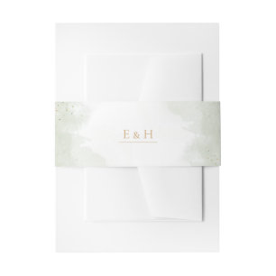 Sage green gold watercolour elegant wedding  invitation belly band
