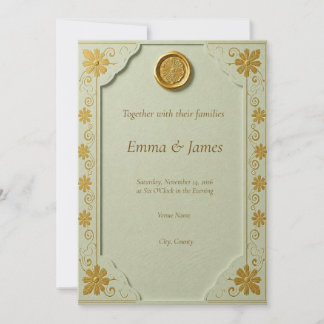 Sage Green Gold Wax Seal Wedding Invitation