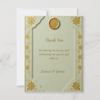 Sage Green Gold Wax Seal Wedding Thank You Card