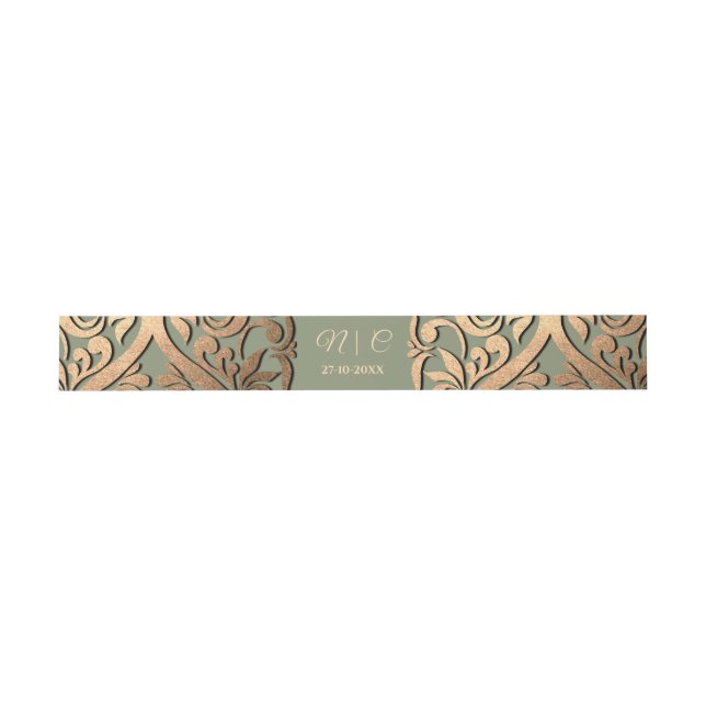 Sage Green Gold Wedding Belly Band Elegant Luxury Invitation Belly Band (Flat)
